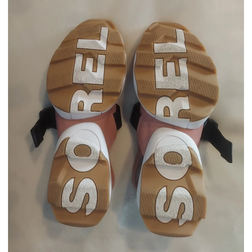 Sorel Womens Eraser Pink & White Kinetic Impact Leather Sling Sandals Size 8